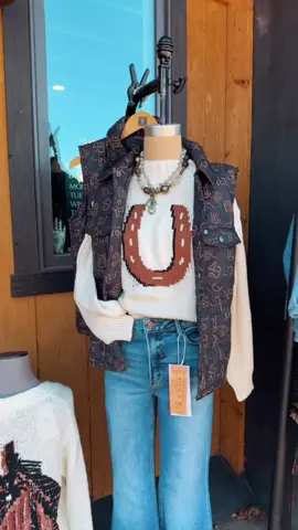 NEW ARRIVALS • #shopwithme locally in Sheridan, WY or you can order all items online on our website www.lilbeesbohemian.com Sweater is called LUCKY YOU • the Vest is called COWPOKE & the jeans are called WILD MARE 