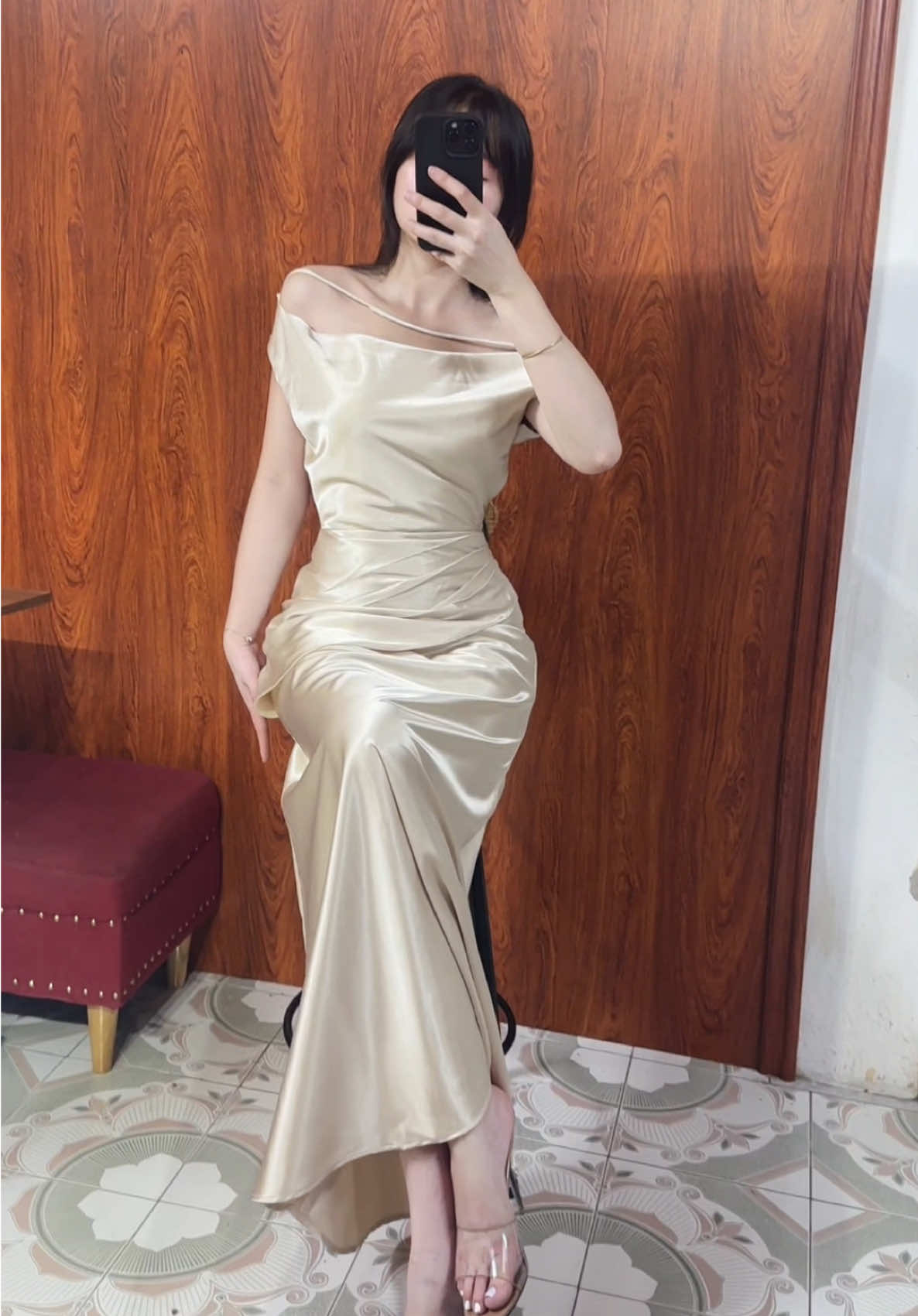 Đầm Lụa Dự Tiệc Lệch Vai Nữ 