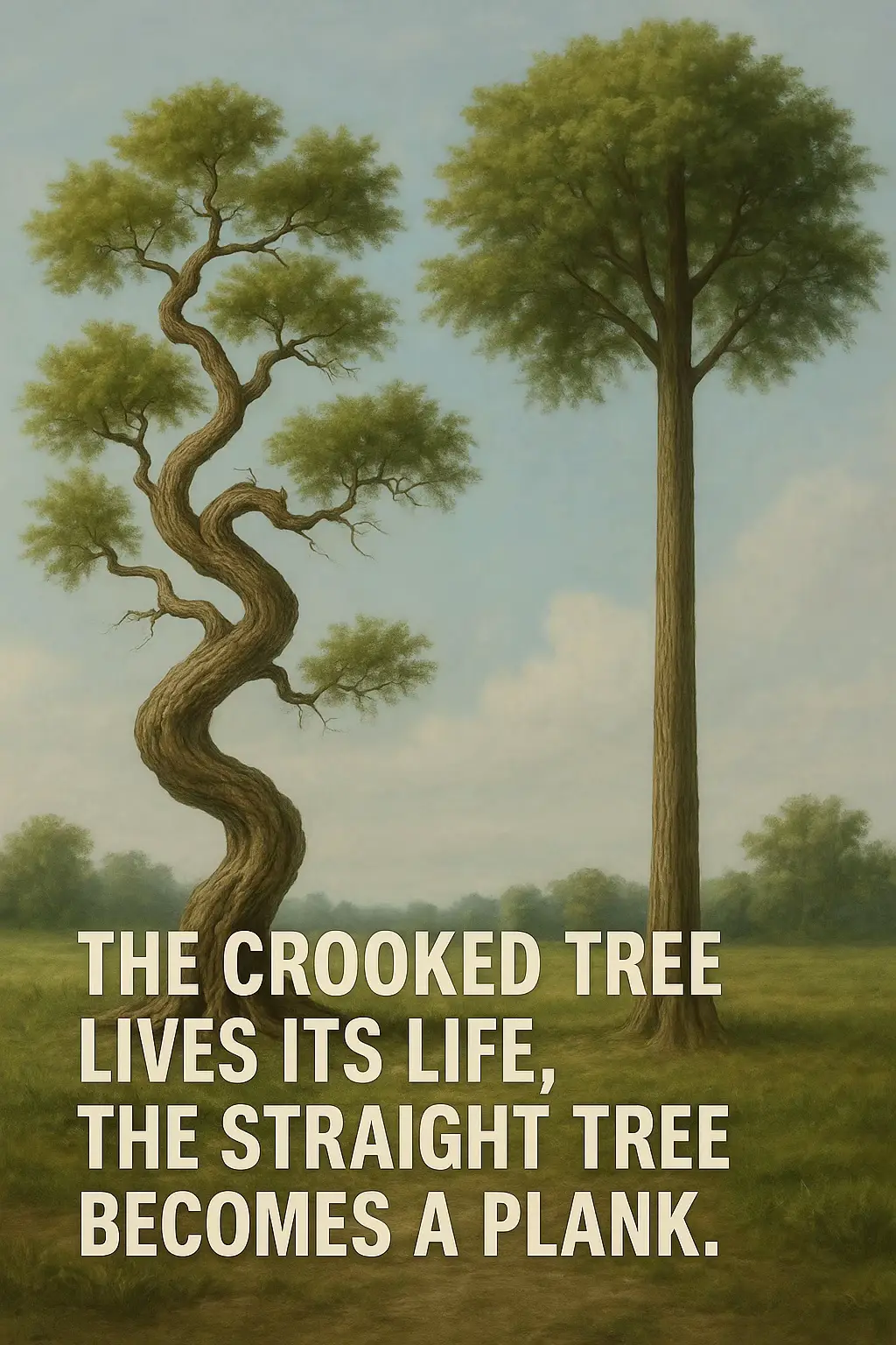 In life, we often strive to be like the straight tree; flawless, admired, conforming to expectations. Yet, it is often our imperfections, resilience, and individuality that allow us to endure and live fully. The crooked tree reminds us that there is strength in difference, and purpose in being uncommon. #LifeLessons #Wisdom #Motivation #Inspiration #mindsetmotivation 