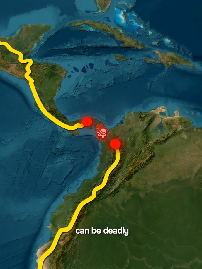 The Road That Vanishes Between Two Continents 🌍❌ 
 Did you know it’s actually impossible to drive from North America to South America by road?
 🌎 The reason is a 160 km stretch of untouched wilderness called the Darien Gap 🌳. It’s a
 brutal mix of jungles, swamps, and mountains that breaks the Pan-American Highway—the
 road that’s supposed to connect both continents. Building through here isn’t just hard, it’s
 nearly impossible and insanely expensive 💸.
 The environment is unforgiving, with heavy rain, extreme humidity, and thick forests. But the
 biggest danger isn’t nature—it’s the people. The Darien Gap is known as a lawless zone,
 controlled by smugglers, criminals, and armed groups 💀. Still, thousands of migrants risk
 their lives trying to cross it every year, chasing a better future. Sadly, many never make it,
 lost in the wild or trapped by the dangers that rule this no-man’s-land.
 To this day, the Darien Gap remains one of Earth’s last true barriers, cutting off what could’ve
 been the world’s longest continuous road 🚫.
 #dariangap #panamericanhighway #northamerica #southamerica #dangerousplaces
       
  