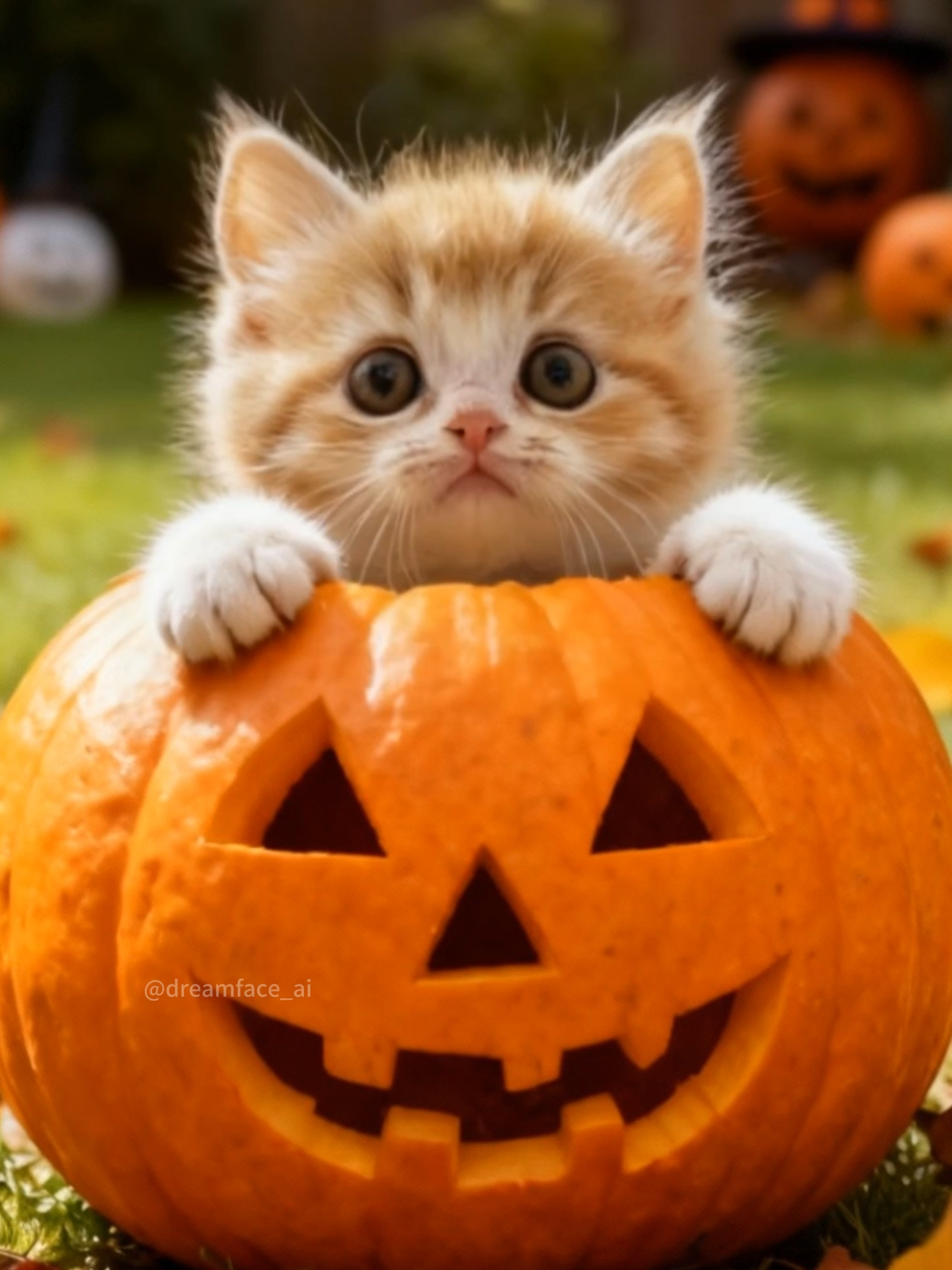 When this little kitten meets Halloween... it's a surprise! 📷📷 Our magical Pet Halloween AI Filter is waiting for you on the Dreamface app and website. Go generate your pet's spooky portrait now! Don't forget to tag us! #Dreamface #Halloween #kitty #kittycat #halloweenlook