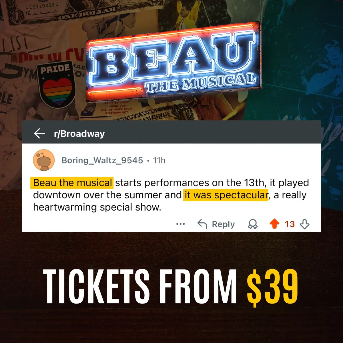 The downtown hit,  Beau The Musical is BACK and better than ever. Playing at The Distillery, this week for just $39. These tickets won’t last.  #broadway #theatre 