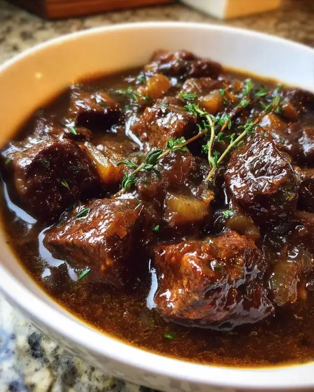 INGREDIENTS: 2 tablespoons olive oil 2 pounds beef chuck, cut into 1-inch cubes 1 large onion, thinly sliced 2 cloves garlic, minced 4 cups beef broth 1 cup dry red wine 1 sprig fresh thyme 1 bay leaf Salt and black pepper to taste 2 tablespoons all-purpose flour Plant-based whipped topping (optional, for serving) INSTRUCTIONS: Heat olive oil in a large pot or Dutch oven over medium-high heat. Add beef and brown on all sides. Remove beef from pot and set aside. Add sliced onion to the pot and cook until softened and lightly browned, about 10-15 minutes. Stir in minced garlic and cook for 1 minute more until fragrant. Return beef to the pot. Stir in flour and cook for 1 minute.Pour in beef broth and red wine. Add thyme and bay leaf. Bring to a simmer, scraping up any browned bits from the bottom of the pot. Reduce heat to low, cover, and simmer for 1.5 to 2 hours, or until beef is tender. Remove thyme and bay leaf. Season with salt and pepper to taste. Serve hot, optionally topped with plant-based whipped topping. #Dinner #Autumn #Stew #creatorsearchinsights 