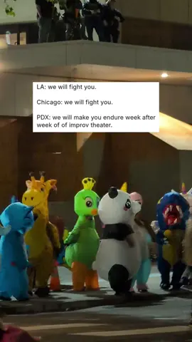 This is how it’s done in war torn Portland! #portland #warzone #portlandoregon #nationalguard #trump #dancingfrog #improv #oregon #pnw #usa 