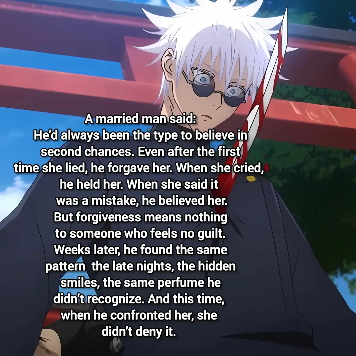 She just looked at him with cold honesty and said, “I don’t love you anymore.” And that was the moment he realized sometimes, the truth doesn’t set you free. It just kills you quietly. #fyp #betrayal #gojo #gojousatoru #jujutsukaisen 