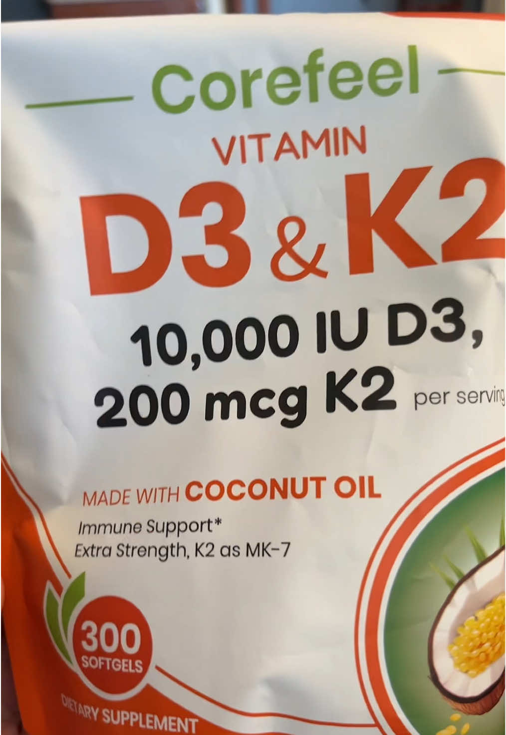 VEV Vitamin D3 K2 10000 IU, 300 Virgin Coconut Oil Softgels, 2 in 1 Vitamins Supplement D & K, Dietary Supplemental Pack #VEV #vitaminD3K2 #300virgincoconutoilsoftgels #vevvitamind3k210000iu #vitaminD3K2 