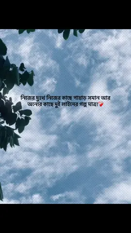 নিজের দুঃখ নিজের কাছে পাহাড় সমান আর অন্যের কাছে দুই লাইনের গল্প মাত্র!❤️‍🩹 #foryou #banglacaption #sadcaption #emotionalvideo #fyp 