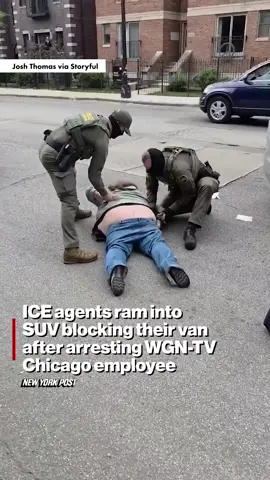 ICE agents rammed into an SUV blocking their van after arresting a WGN-TV Chicago employee, shocking bystanders who caught the tense moment on video.