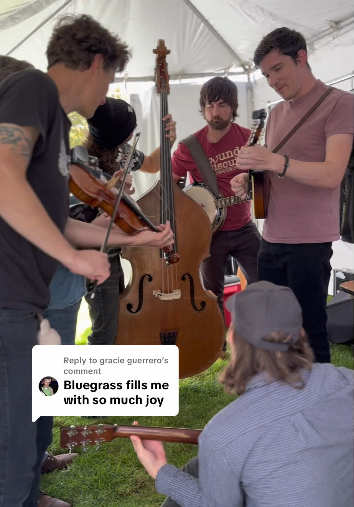Replying to @gracie guerrero Bluegrass is the best! 🎻🎶 Backstage jam with @bluptonio & Patrick.  Video: @Jessica  #bluegrass #bluegrassmusic #jam #fiddle #watertowerband 