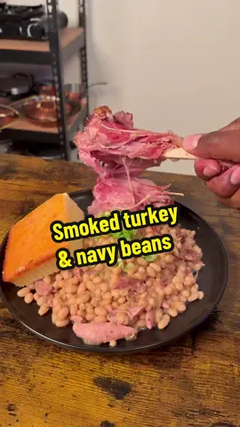 1 smoked turkey leg 1lb navy beans 1 bag of frozen Cajun mirepoix 4 cups chicken broth 4 cups water 1 tbsp onion powder 1/2 tbsp garlic powder 1/2 tbsp black pepper 2 bay leaves 2 tsp dry sage (optional) Cook until beans are soft (About 2.5 hours) (Add water if it gets too low while cooking) Season with salt to taste Navy bean cleaning: 1. Check to make sure there or no bad beans or stones (yes it can happen sometimes) 2. Rinse under cold water 3 times 3. Soak overnight in a covered bowl with 4 cups of water and 1/4 tsp of baking soda 4. The day of cooking, rinse beans under cold water for 2 mins 5. You’re ready to cook! #navy #navybeans #smokedturkey #comfortfood #beans     