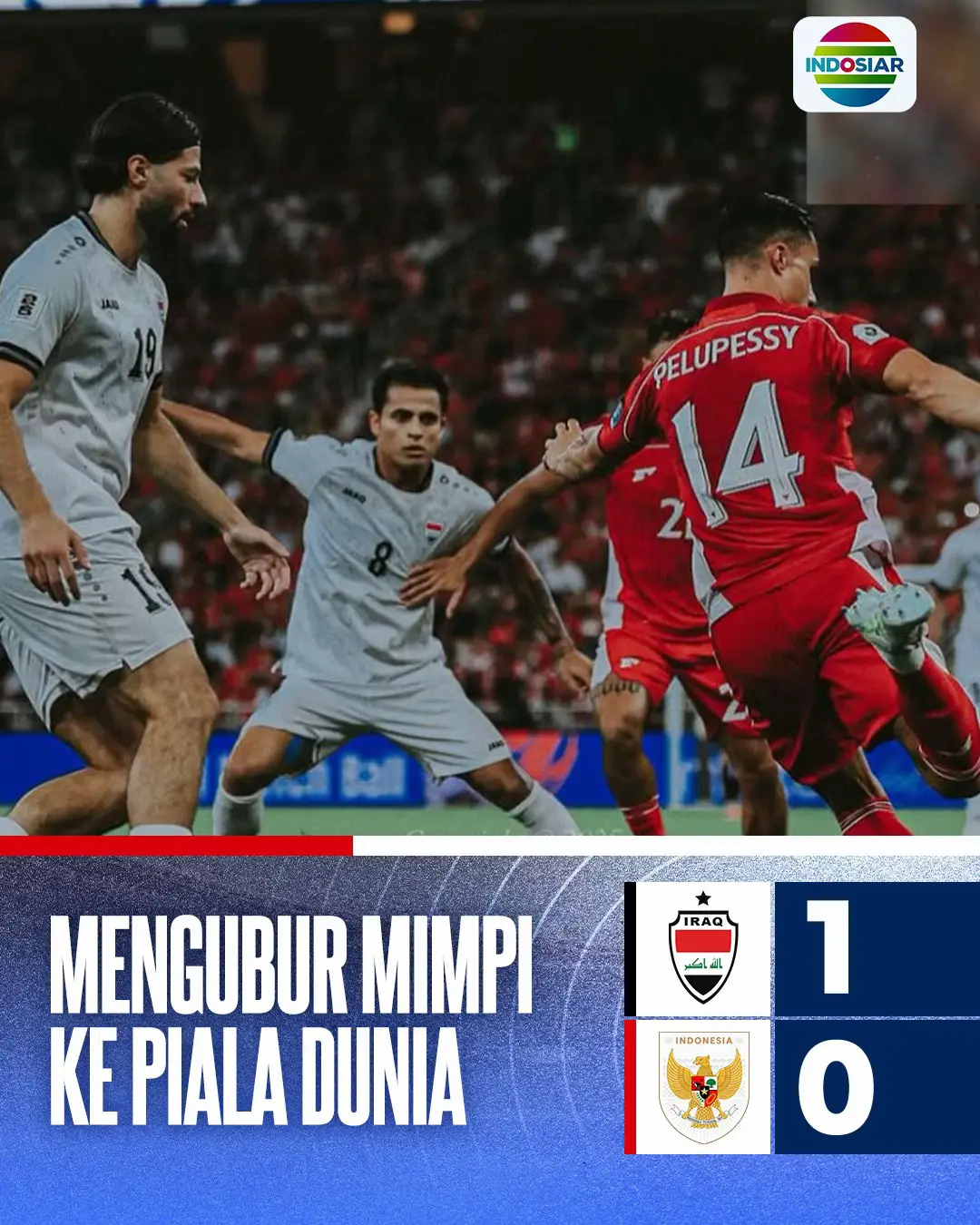 Timnas Indonesia kalah atas Irak. Hasil ini memastikan Indonesia tak akan melaju ke Piala Dunia 2026💔 Terima kasih telah berjuang Garuda!🦅🇮🇩 #TimnasIndonesia #IndosiarSports #IndosiarRumahSepakbolaIndonesia #NewsIndosiarSports