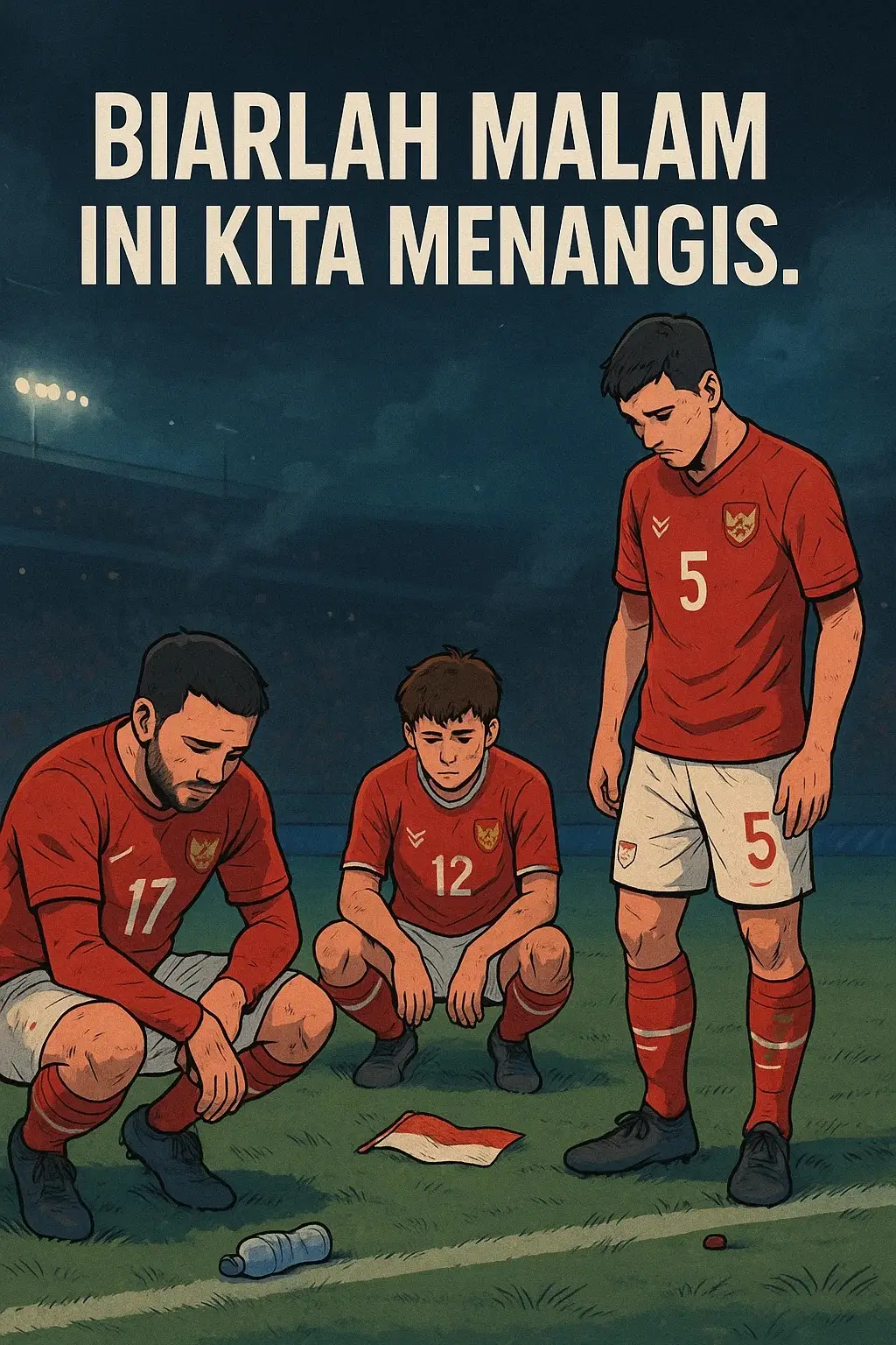 Biarlah malam ini kita menangis. Jangan ditahan. Jangan merasa malu. Bukan, kita tidak menangisi sebuah kekalahan dalam permainan. Kita menangisi sebuah mimpi yang harus terkubur. Kita menangisi harapan jutaan orang yang dipaksa padam. Kita menangisi perjuangan para pahlawan kita yang ternyata belum cukup. Air mata ini bukanlah tanda kelemahan. Ia adalah tanda bahwa kita pernah peduli begitu dalam. Ia adalah saksi bahwa harapan kita pernah menyala begitu terang. Ia adalah upacara pemakaman yang pantas untuk sebuah mimpi yang begitu indah. Menangislah malam ini. Tumpahkan semuanya. Karena besok, saat fajar tiba, kita akan menghapus air mata itu dan belajar untuk kembali berdiri tegak. Bersama-sama. #bolakokgitu #TimnasIndonesia #TimnasDay #PatahHati #WCQ2026 