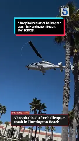 #BREAKINGNEWS: Three people were hospitalized after a helicopter crashed along Pacific Coast Highway in Huntington Beach on Saturday afternoon, officials said. Details are still emerging, but initial dispatch information from the California Highway Patrol indicates the crash was reported around 2:09 p.m. near the Cars ‘N Copters on the Coast event site, in front of the Waterfront Beach Resort. Footage obtained by KTLA shows the helicopter descending toward the street as spectators look on, when it suddenly drops and crashes near the roadway. According to a Huntington Beach police spokesperson, two people were on board the helicopter and both made it out. Three people in the street were injured and all were transported to a hospital. No further details about the victims’ conditions or what caused the crash were immediately released. This is a developing story. Stay with KTLA for updates. Vivian Chow, Luis Zuniga, Sofia Pop Perez and Tracy Mejia contributed to this report. #huntingtonbeach #Helicoptercrash #News #fyp 