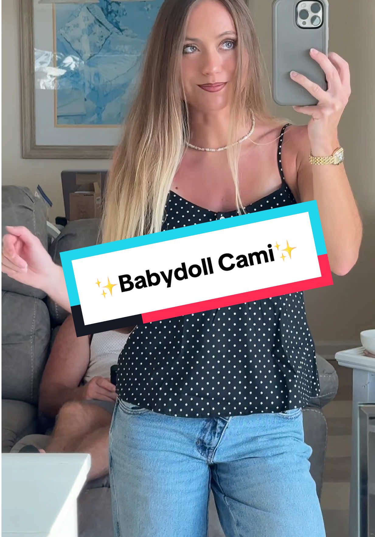 This cami gives major vintage-meets-modern vibes. The flowy babydoll fit and dainty polka dots make it the perfect top for layering or wearing on its own all season long. #PolkaDotStyle #BabydollCami #TimelessFashion #StyleInspo #tiktokshopcreatorpicks 