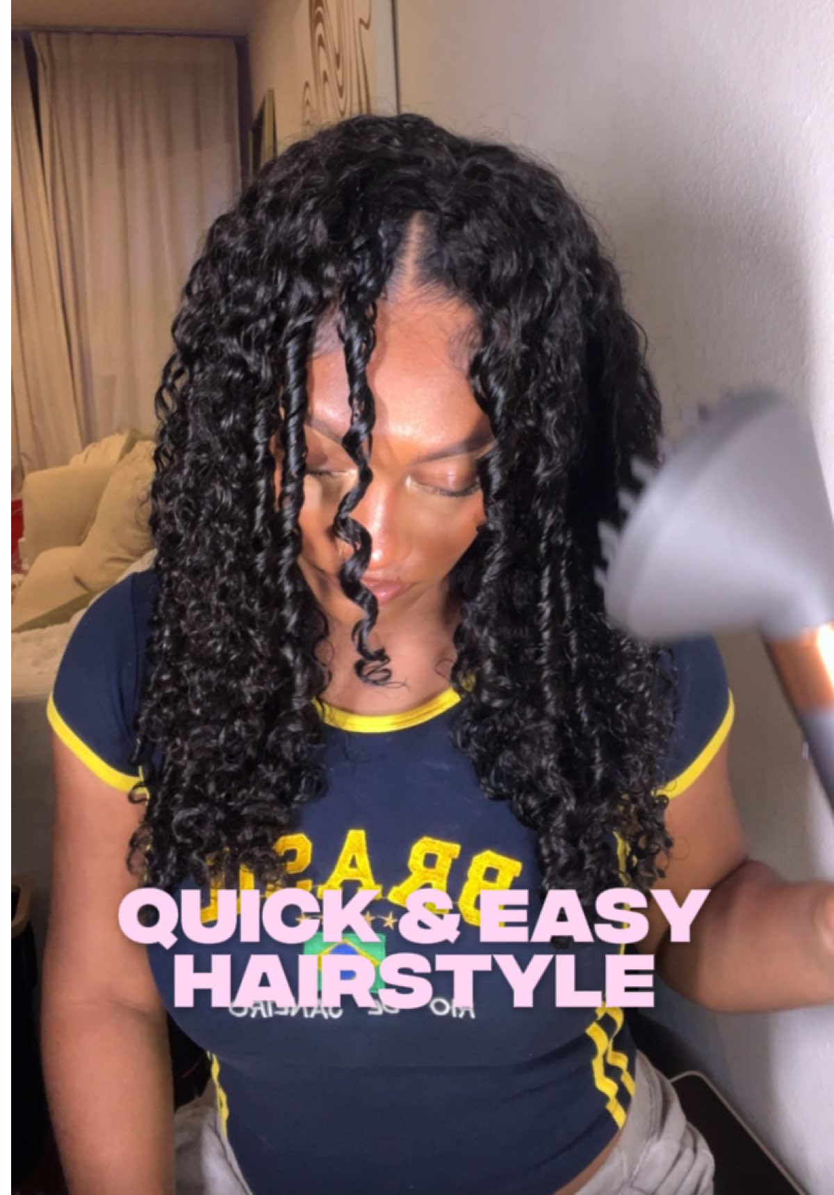 Quick and easy hairstyle for black girls!! ISEE Hair 22” Burmese Curly Half Wig @ISEEHAIR #iseehairbeauty #iseehair #halfwigs #blackgirlhairstyle #easyhairstyles 