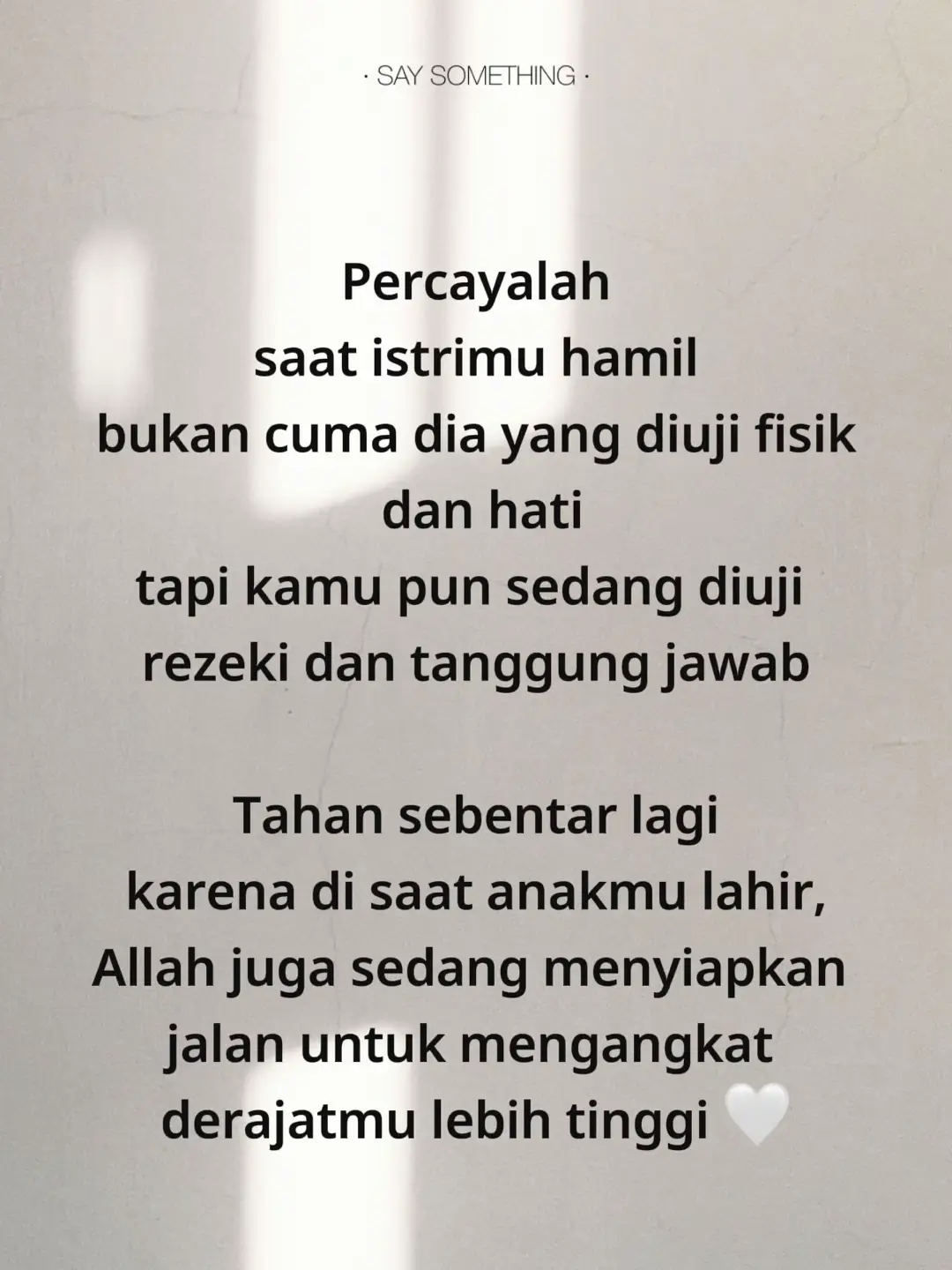 Banyak suami tak sadar, saat istrinya hamil, Allah sedang menguji dua hal: kesabaran dan keyakinan. Ujian ekonomi bukan tanda Allah menjauh, tapi tanda rezeki besar sedang disiapkan. Percayalah, setiap tangisan bayi yang lahir akan membawa pintu rezeki dan kemuliaan baru bagi ayahnya 🌤️ #UjianDanKeajaiban #CalonAyahHebat #PerjuanganSuamiIstri #RezekiAnak #KeajaibanAllah   