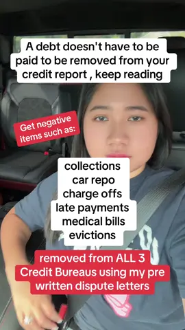 In case you didn’t know…  A debt doesn't have to be paid to be removed from your credit report , keep reading Get negative items such as, collections  car repo  charge offs  late payments  medical bills  evictions removed from ALL 3 Credit Bureaus using my pre written dispute letters #creditrestoration #creditrepairservices #creditrepair 
