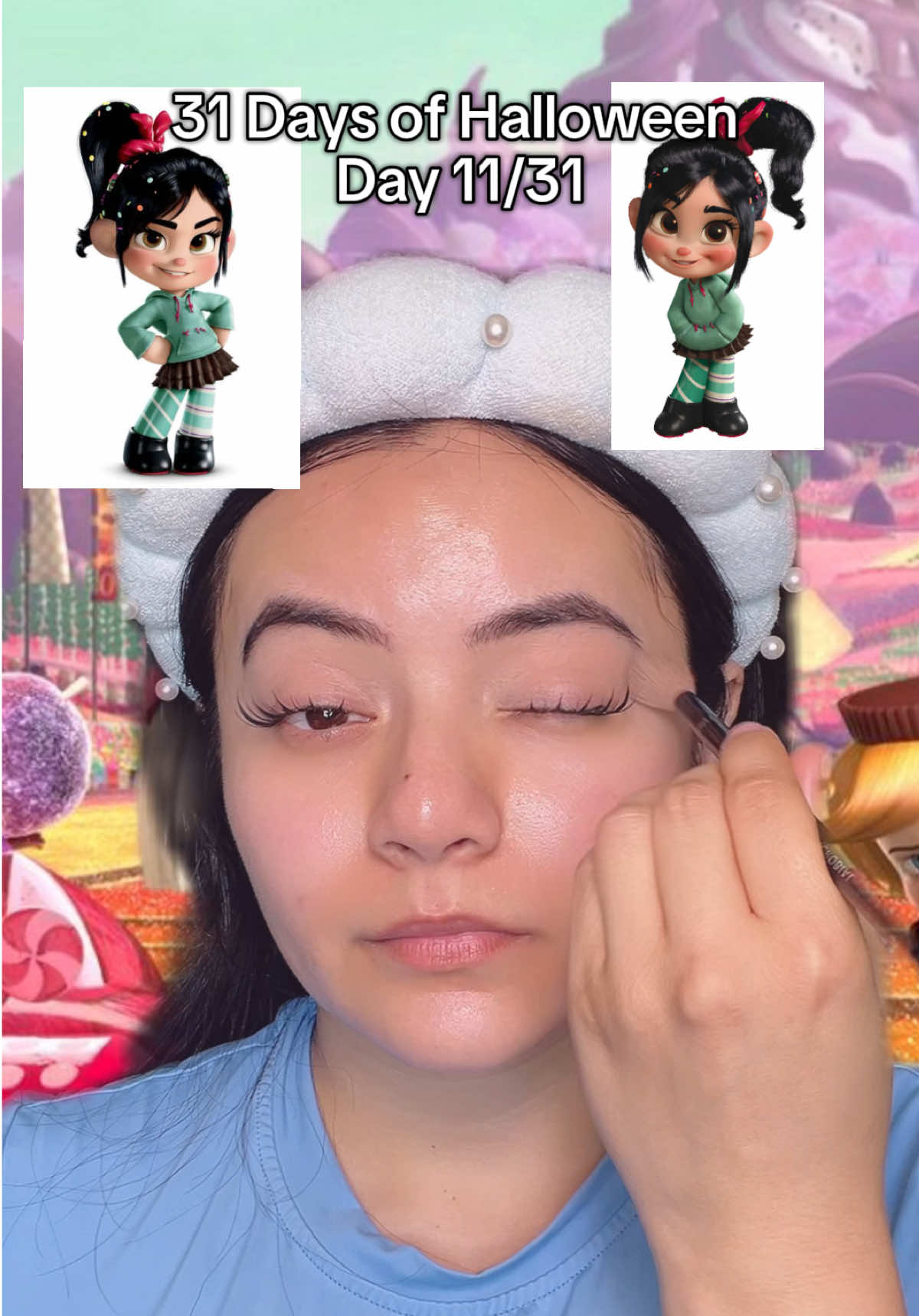 Sweet, sassy, and ready to wreck it 💅🍬#wreckitralph#vanellope#halloweencostume#halloweenmakeup#halloween 