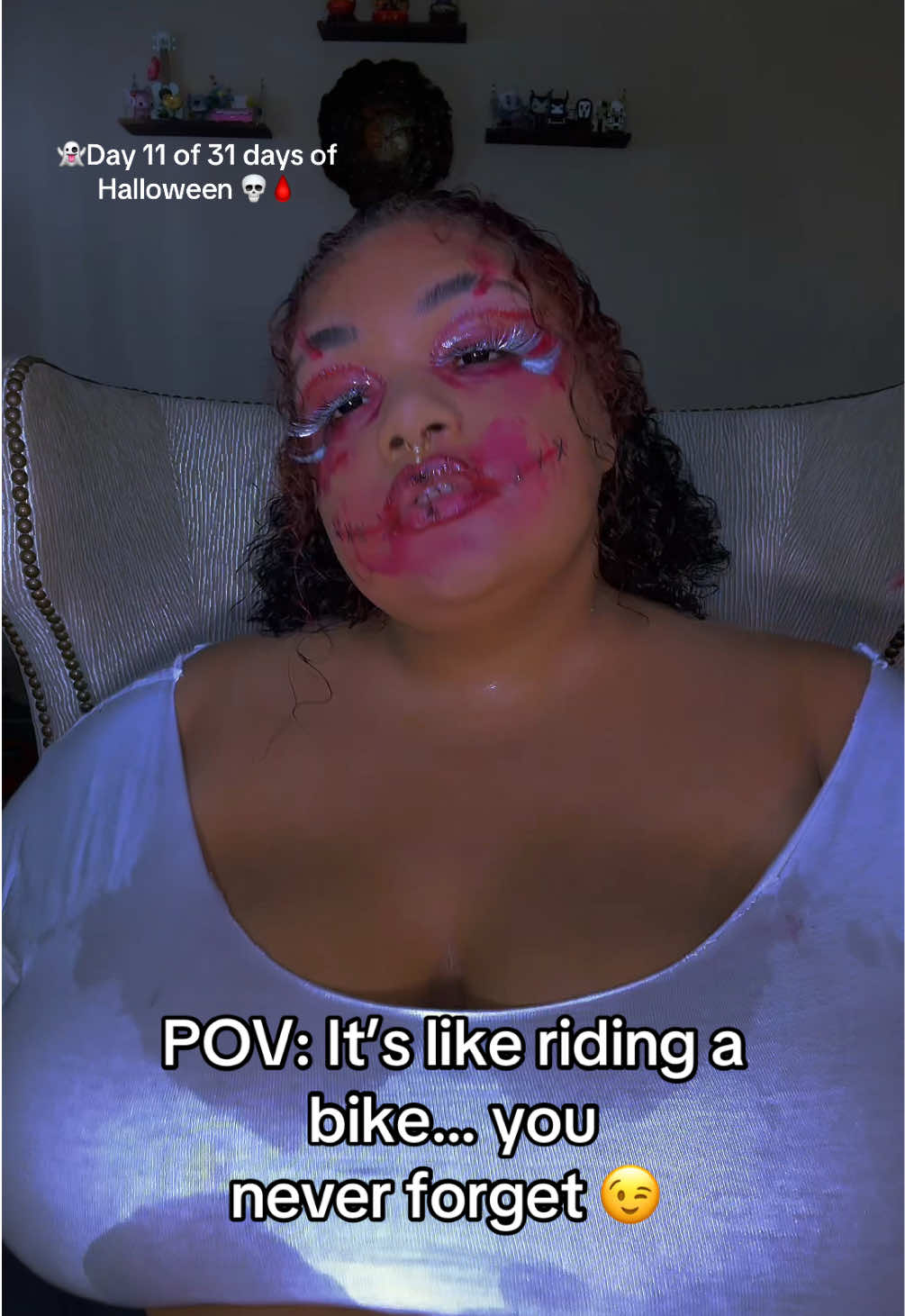 I’m enjoying every single look yall! This is a great way to brush up on your skills and try new things! There’s not rules or limits when it comes to makeup! Jsut go and do it! It’s great for ur mental health too! #fyp #makeuptherapy #31daysofhalloween #halloweenlook #easyhalloweenmakeup 