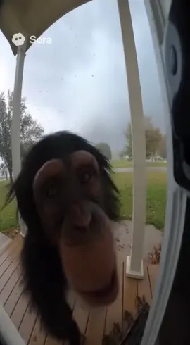 A chimpanzee on a porch and a tornado kills it because funny hahahah #sora #soraai #chimpanzee #funny #animal