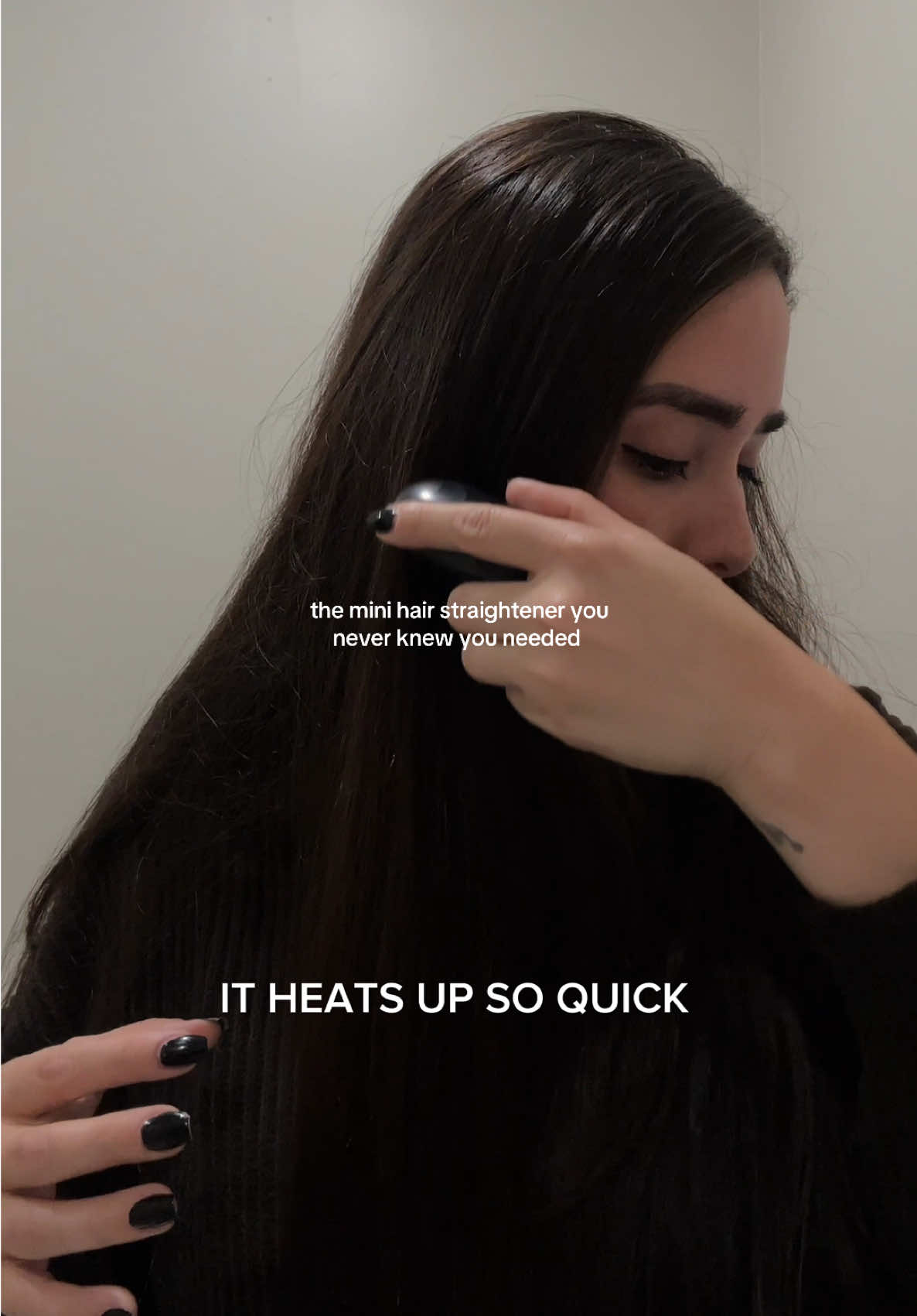 Wait literally it’s perfect sized. All you have to do is charge it.. heats up so quick and ready to travel with you wherever you go!!!!! Pocket sized straightener for the girlies 🎀   #tiktokshopfinds #womensfashion 