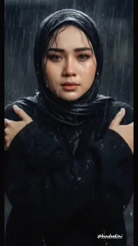 gabungan foto jadi video. prompt :  Edit foto ini menjadi foto realistis, close up seorang wanita cantik, mengenakan hijab hitam dan sweater hitam tebal. Ia sedang berdiri dibawah derasnya hujan dengan mata sedih dan sembab yang menangis. Hijabnya basah dan berantakan, air matanya bercampur dengan tetesan hujan yang mengalir dipipinya. Ia memeluk dirinya sendiri dengan tangan kanan seolah mengusap air matanya yang jatuh, tangan kirinya seakan berusaha menghangatkan tubuhnya yang kedinginan. Suasana foto emosional, dramatis, dan sinematik dengan cahaya redup yang menerangi wajahnya. Jangan ubah wajah. Rasio gambar 9:16  #trenfotojadivideo #gemini #googleaistudio #hailuoai #pixverseai 