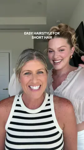 my mom wanted an elevated version of her hair in a claw clip & this is what i came up with !!  products used… @langehair heat & humidity spray @Hot Tools Pro 1 1/4 inch pro gold iron @The Drybar seltzer spritz  #shorthair #hairtutorial #updo #frenchtwist #90shair 
