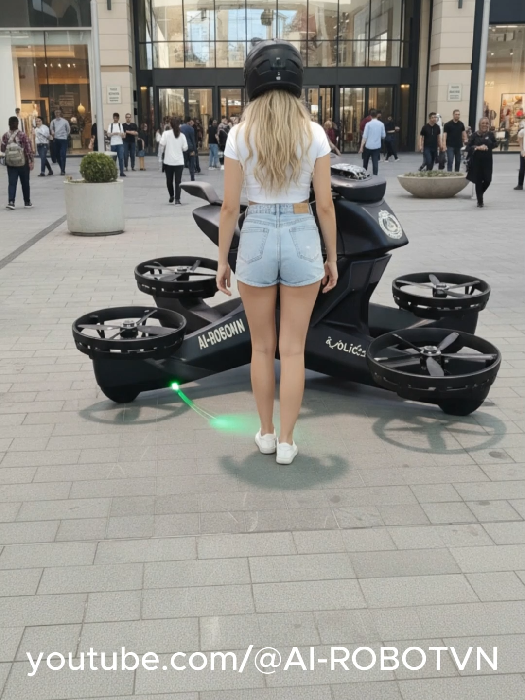 Futuristic Hoverbike Takeoff in a Crowded City Plaza!#trending #shorts #robot #future #FutureTech #viral #ai