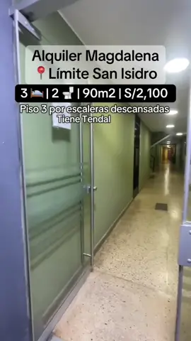 ALQUILER AMPLIO🙌📍 Alquiler Departamento amplio en Magdalena del Mar limite con San Isidro. ✅ Edificio pequeño residencial ✅ 90m2 ✅ 3 dormitorios ( no incluyen closet) ✅ 2 baños ✅ Vista Interna ✅ 3er piso acceso por escaleras descansadas. ✅ Cocina Amplia ✅Lavandería colindante a cocina. ✅ Tendal asignado en el 5to piso para secar la ropa. ✅ Se dejan Luminarias y terma eléctrica. ✅Precio de S/2,100 soles ✅ Contrato minimo de 1 año ✅ 2 de garantia 1 de Adelanto ✅ Arbitrios S/55 soles ✅ Mantenimiento, Luz común, limpieza y agua del depa es de S/120 soles aprox ❎ NO cuenta con cochera ❎ No cuenta con Gas calidda Dirección exacta: Dirección: Jr Sáenz Peña 456, Magdalena del Mar #perú #lima #alquiler #departamento 