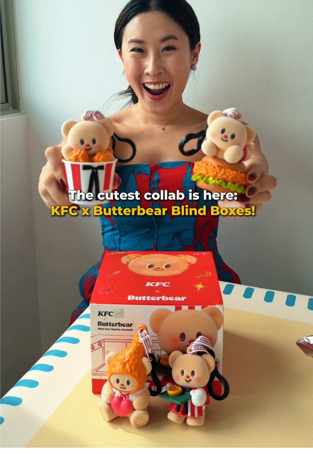 Butterbear fans… the cutest KFC x Butterbear collab is here 🥹 There are 4 KFC x Butterbear blind box designs (say real I was AMAZED By how good the quality of the blind box merch was), the KFC bucket one is so cute with the popcorn chicken! There’s also socks, plush bags available when you purchase the Thai-Thai Saucy Chicken!  I fee like the sauce tastes like Thai spring roll sweet and sour sauce with a spice kick so it’s pretty Yumz but I defo had to have a drink on hand. 🤣 ❗️Don’t miss out on the Thai fritters with condensed milk though this lowkey reminded me of Hai Di Lao’s mantou with condensed milk, but with you tiaos instead.  This collab is available in all KFC stores from 15 Oct - 15 Nov 2025! ❤️ #butterbear #KFCsg #KFCxButterbear #wheretoeatsg 