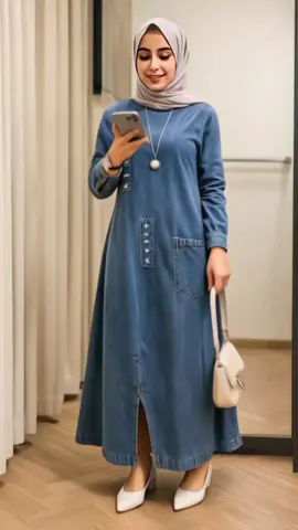 Gamis jeans model dress ini siap jadi andalanmu di berbagai acara✨ Bahannya lembut, jatuh, dan nyaman dipakai seharian. #gamisjeans  #gamiswanita 