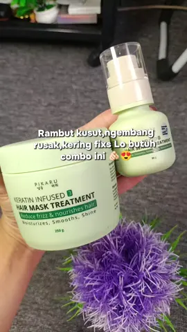 Pikaru Keratin Infused Treatment ini bikin rambut halus lembut ala perawatan di salon ♥️ #pikarukeratin #hairtreatment #hairserum #hairmask 