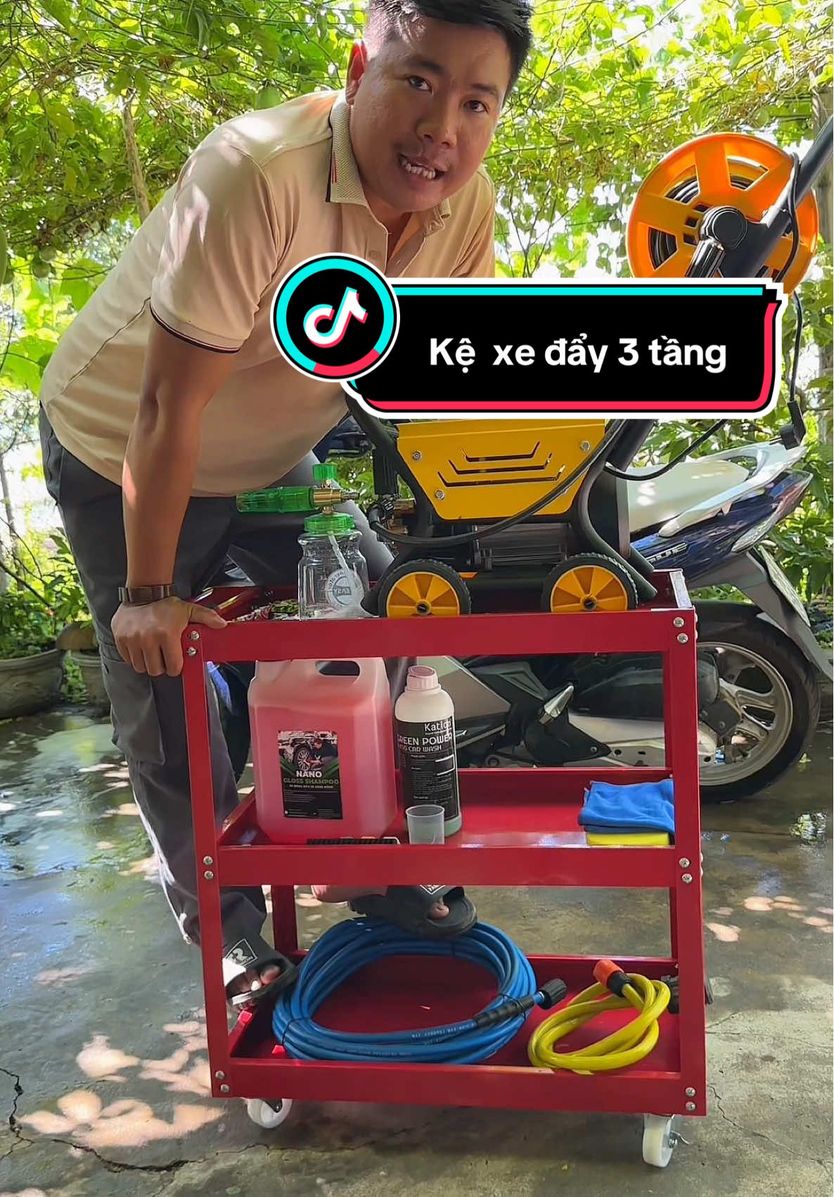 Kệ xe đẩy bỏ dụng cụ sửa xe, bỏ máy rửa xe và phụ kiện #hongtran346 #xeday3tang #xedaymayruaxe 