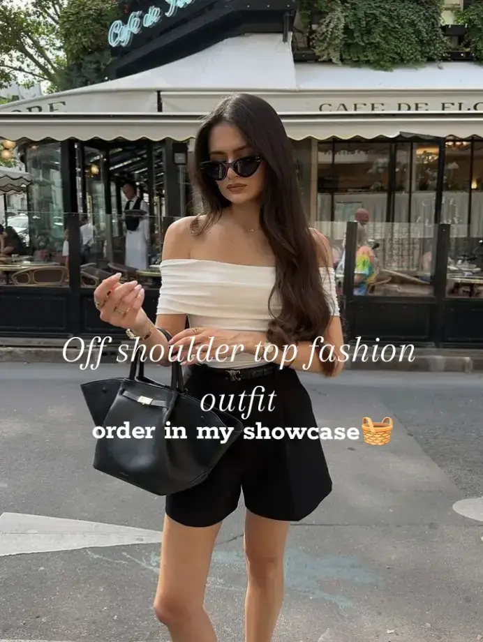 short sleeve off shoulder top fashion style outfits  #foryoupage #offshouldertop #creatorsearchinsights #OOTD 