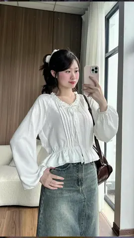 Áo sơ mi cổ bèo xếp ly#lenxh_tiktok #reviewquanaonu #lenxh #aokieuhottrend 