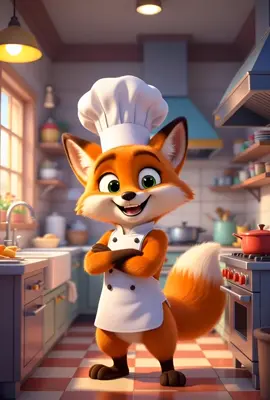 The fox decided to become a chef today! But no one told him that gas fire is no joke with his tail. #fox 