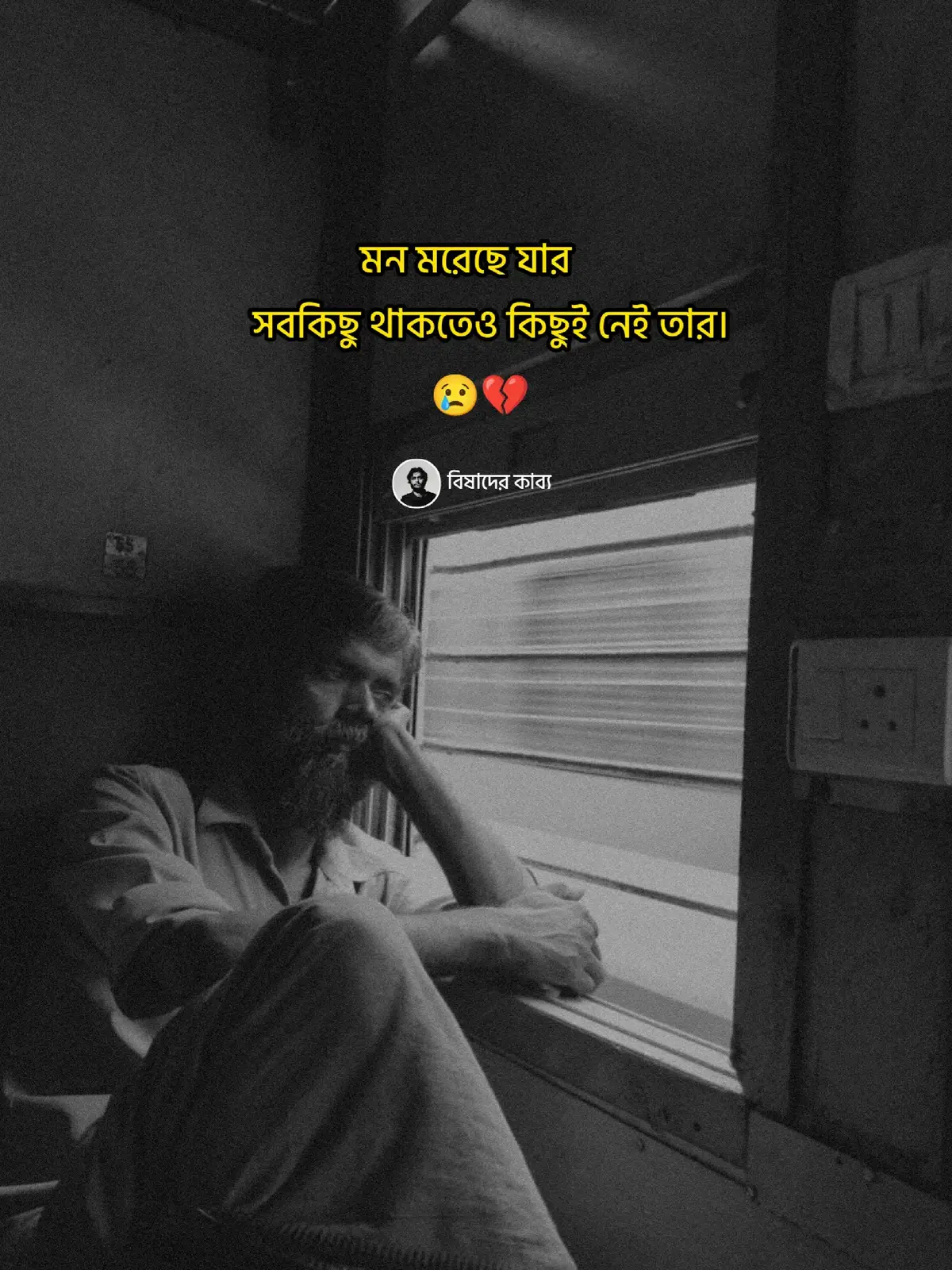 মন মরেছে যার, তার হাসিটাও আজ মিথ্যে লাগে, ভিড়ের মাঝে থেকেও সে ভয় পায় একাকিত্বকে। সবকিছু আছে — মানুষ, টাকা, স্বপ্ন — তবু ভিতরটা ফাঁকা, মনে হয়, নিজের মধ্যেই হারিয়ে গেছে এক অচেনা দাগা। চোখে আলো, মুখে হাসি, তবু প্রাণে নেই কোনো রঙ, মন মরলে জীবনেরও থেমে যায় সব সংগ। সবকিছু পেয়ে বুঝে যায় সে — আসলে কিছুই নেই, কারণ মন বেঁচে না থাকলে, মানুষও জীবিত নয়। 💔 🖋️ বিষাদের কাব্য- #fyp #foryou #foryoupage #status #sadstory @TikTok Bangladesh 