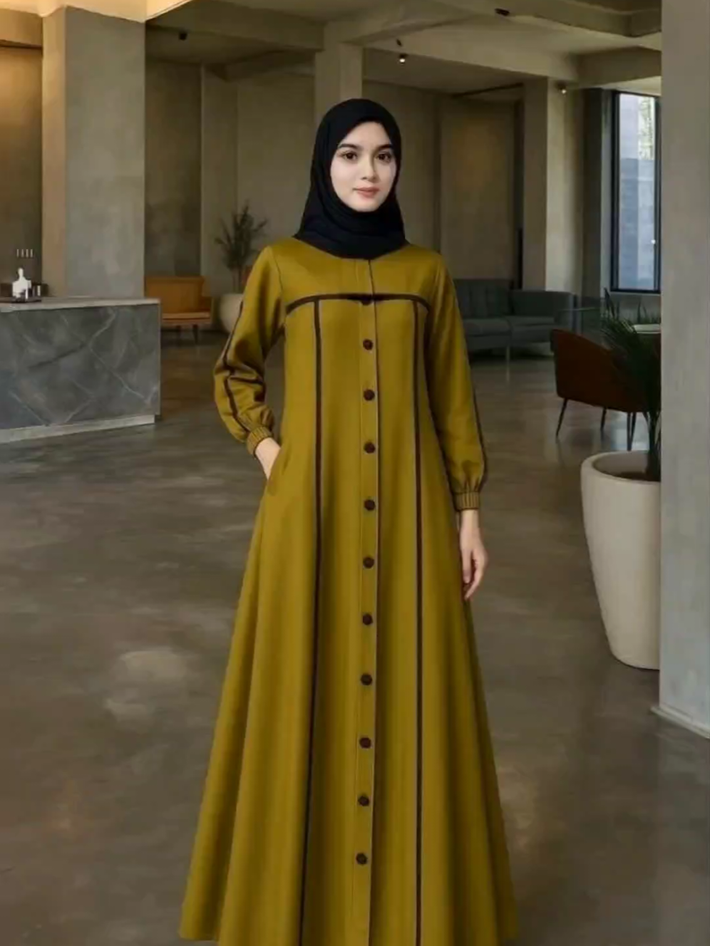 Gamis kancing dress bahan linen strech premium #gamisdress #gamiskondangan #gamislebaran #gamiskancing #gamislinen 
