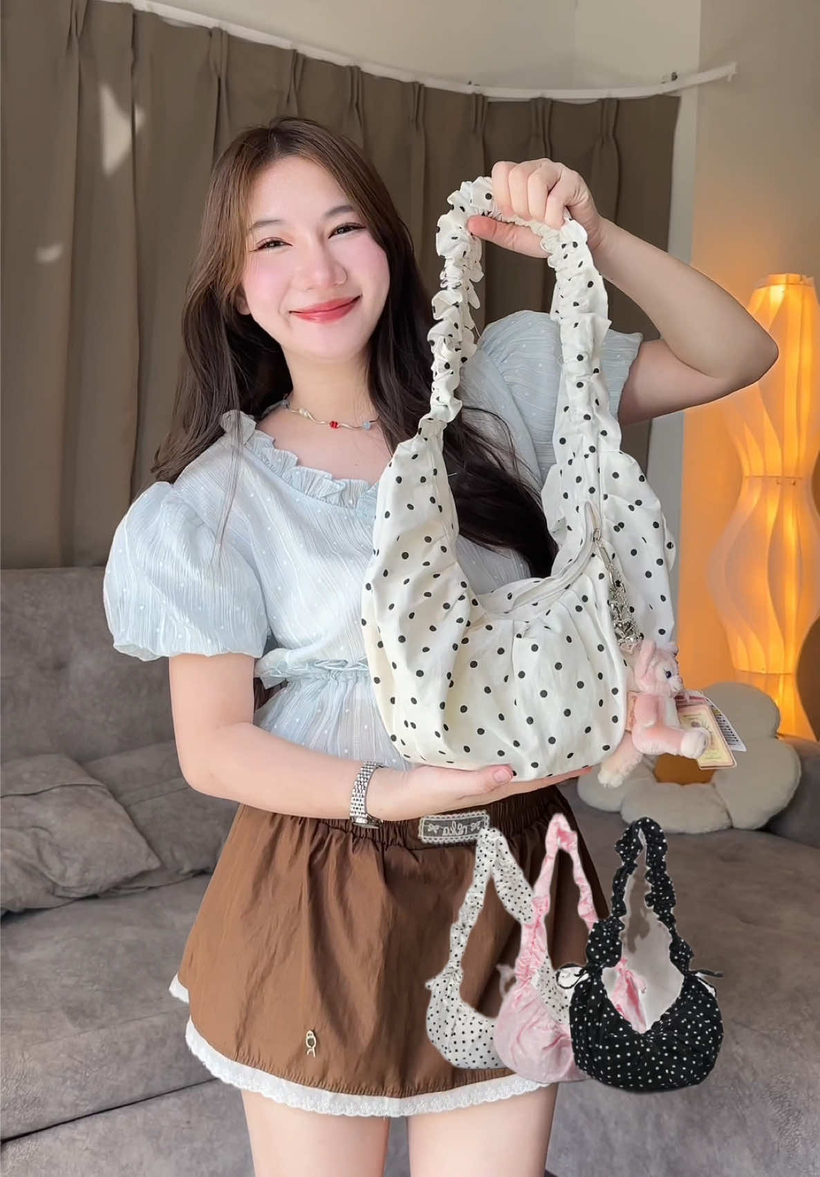 กระเป๋าหลักสิบ 🎀 #กระเป๋า #กระเป๋าผ้า #polkadot #ลุคอินเทรนด์ 