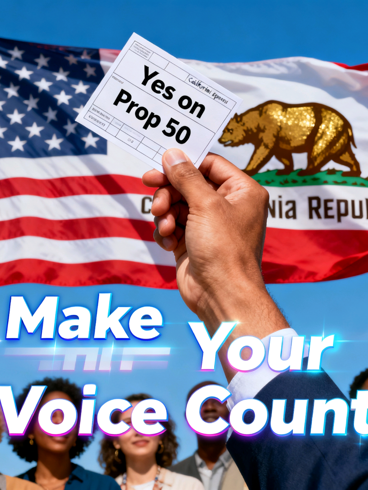 Your voice matters — vote YES on Prop 50 to protect fair representation in California. This video was made with AI help to inform and inspire you to vote your own beliefs. We don’t tell you what to vote, just to make sure you vote !#YesOnProp50 #voteyesprop50  #CaliforniaVotes #YourVoteMatters #FairElections