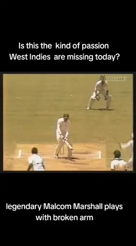 With one arm strapped and pain etched across his face, Malcolm Marshall walked out to bat — not for runs, but for pride. The legendary West Indian fast bowler showed unbreakable courage, scoring runs with a broken arm to help his team at Headingley in 1984. True West Indies spirit — fearless, resilient, unforgettable.
