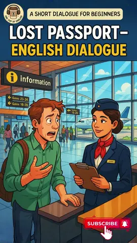✈️ Lost your passport at the airport? Learn how to ask for help in real English! 💬 Perfect for beginners learning travel English 🌍 #englishconversation #learnenglish #englishforbeginners #englishspeaking #travelenglish #englishdialogue #englishpractice #englishlistening #speakenglish #easyenglish #englishlearning #englishlesson #englishshorts #englishteacher #esl #everydayenglish #englishinreallife #englishfluency #englishphrases