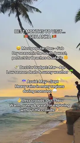 Dreaming of Sri Lanka but not sure when to go? 🇱🇰 We’ve broken it down for you so you can plan the perfect trip ✈️🌴 Hit save so you’ve got it when you’re ready to book! #srilankatravel #traveltips #grouptravel #srilankaguide #travelsrilankawithus #exploresrilanka #srilankatour
