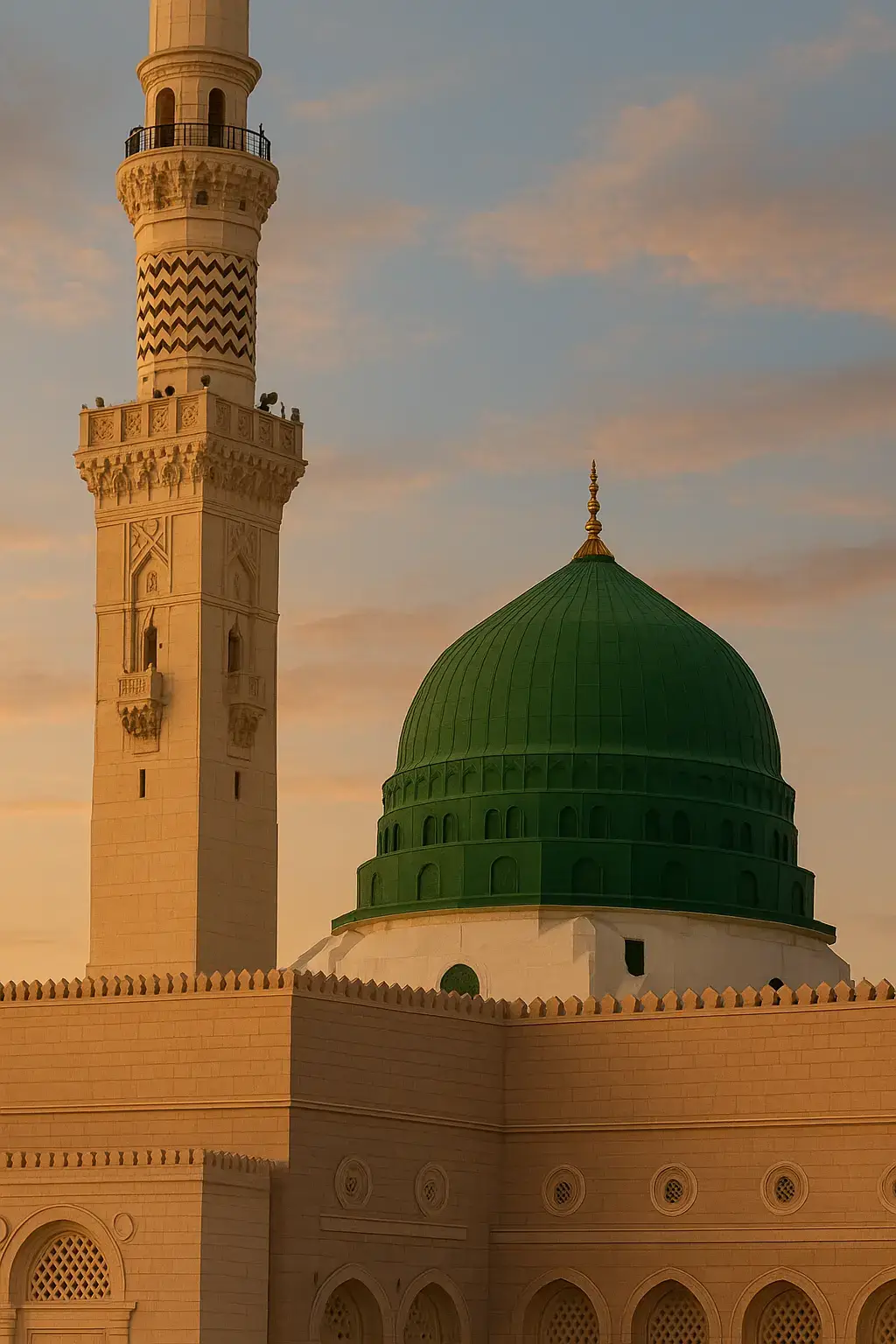 Madinah Munawra Madinah, the City of the Prophet, shines bright. A beacon of faith, where Islam's history takes flight. The Masjid an-Nabawi, a mosque of grandeur and might, Where the Prophet Muhammad's tomb is a sacred sight. The city's streets are lined with date palms, green and tall, A tranquil oasis, where faith and peace enthrall. Madinah's rich history and heritage are palpable and real, A place where Muslims from all over the world come to feel. The city's warm hospitality and welcoming smile, Make it a place of pilgrimage, worth traveling a long while. #saudiarabia🇸🇦 #Pakistan #madina #fyp #foryoupage 