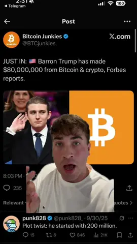 Barron Tump has made 80 mil from crypto and the MAJORITY of this is from being an insider #crypto #trumpcrypto #cryptotrading #solana #cryptonews 