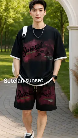 SETELAN BAJU PENDEK PRIA SUNSET UNISEX KAOS DAN CELANA SANTAI KEKINIAN #stelanpria #setelanpria #bajucelanapendek #setelansunset #ootdpria       