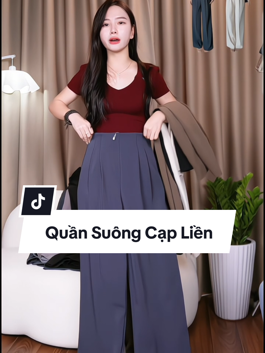 Quần suông cạp liền khóa sườn #thoitrangnu #quansuongnu #quanongsuongnu 