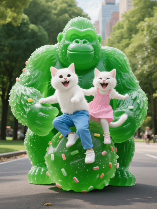 Cat turns Gorilla into gummy candy cat funny short video #cutecat #cat #eat #gummy #ai #gorilla #eagle #dog #penguin #candy #funny #fyp #vfxlaughs 
