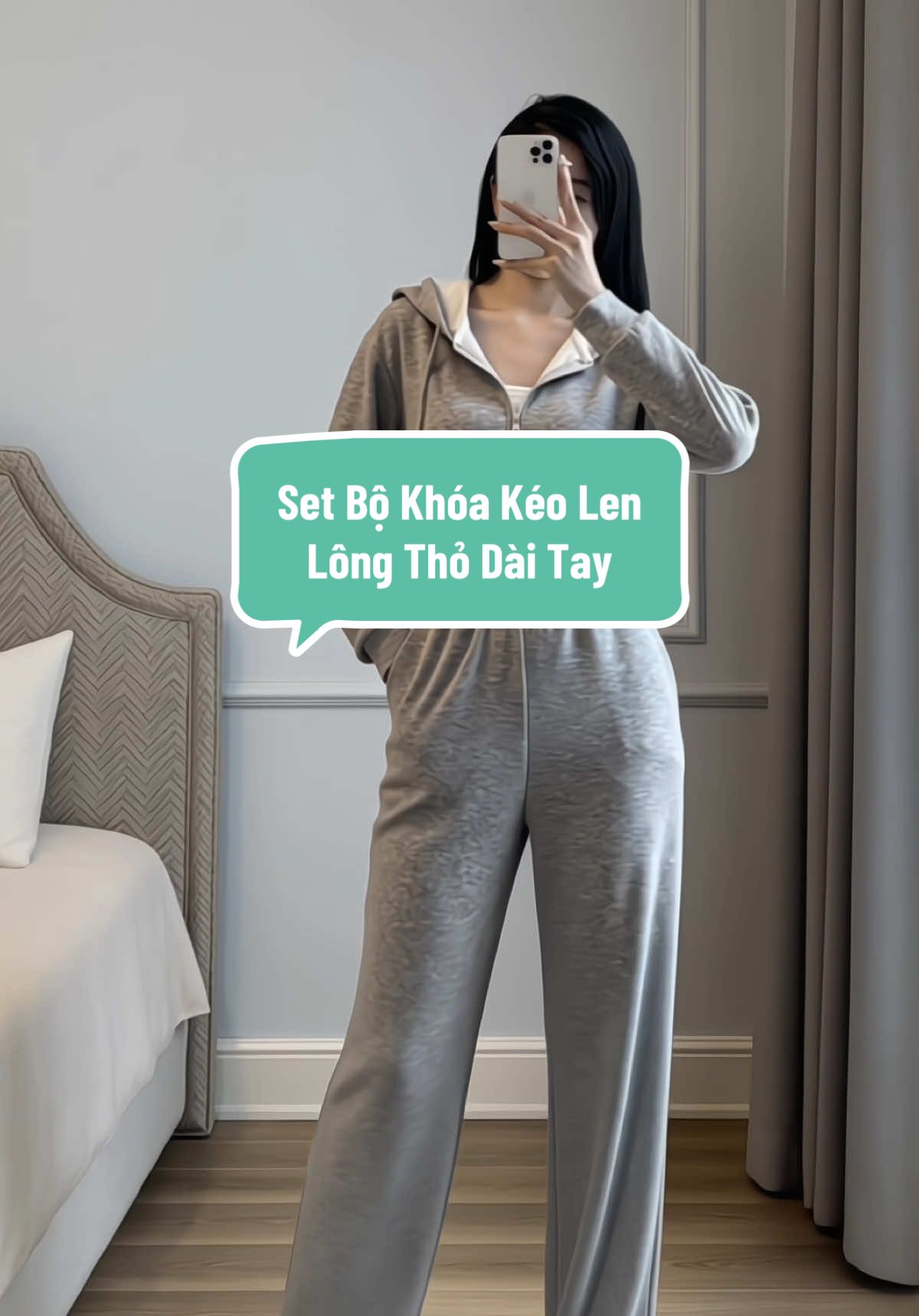 Set Bộ Khóa Kéo Len Lông Thỏ Dài Tay Có Có Mũ Mix Quần Dài Suông BigSize . #setboxinh #setbonu #thoitrangnu #thoitrangtiktok #viral 