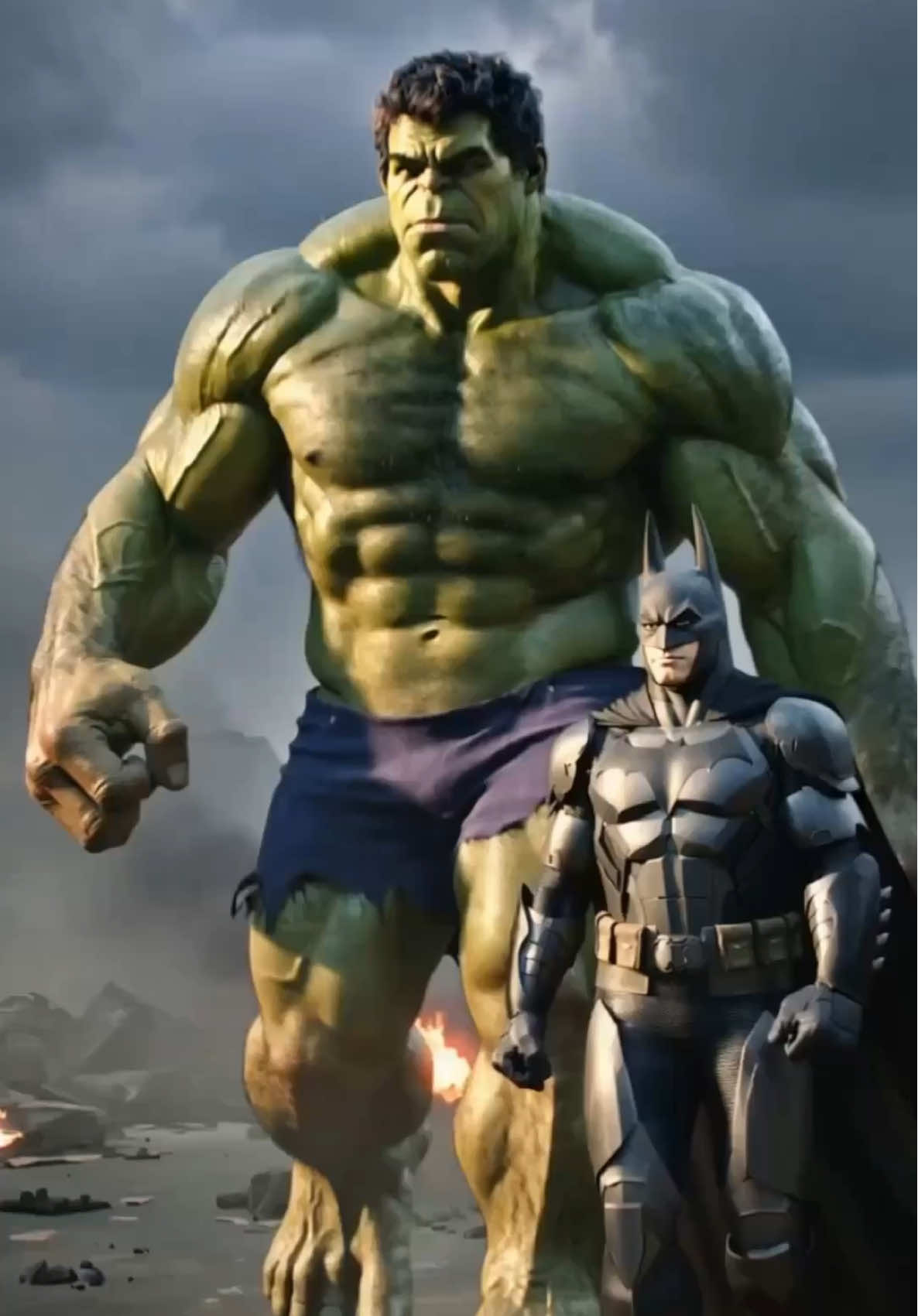 While Superman and Iron Man took the skies, Hulk and Batman crushed Galactus’s army on the ground. The multiverse fight rages on. 💥⚡   #Hulk #Batman #Superman #IronMan #marvelvsDc